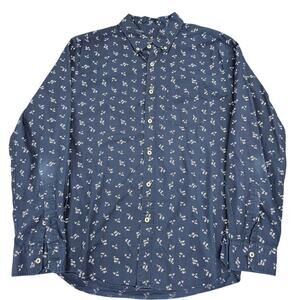 Mens American Eagle Outfitters Classic Navy Blue Calico print dress shirt Sz L